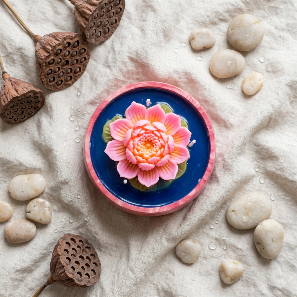 Lotus After The Rain — Sculptural Lotus Candle in Resincrete Bowl (Lotus • Petrichor • Vetiver)