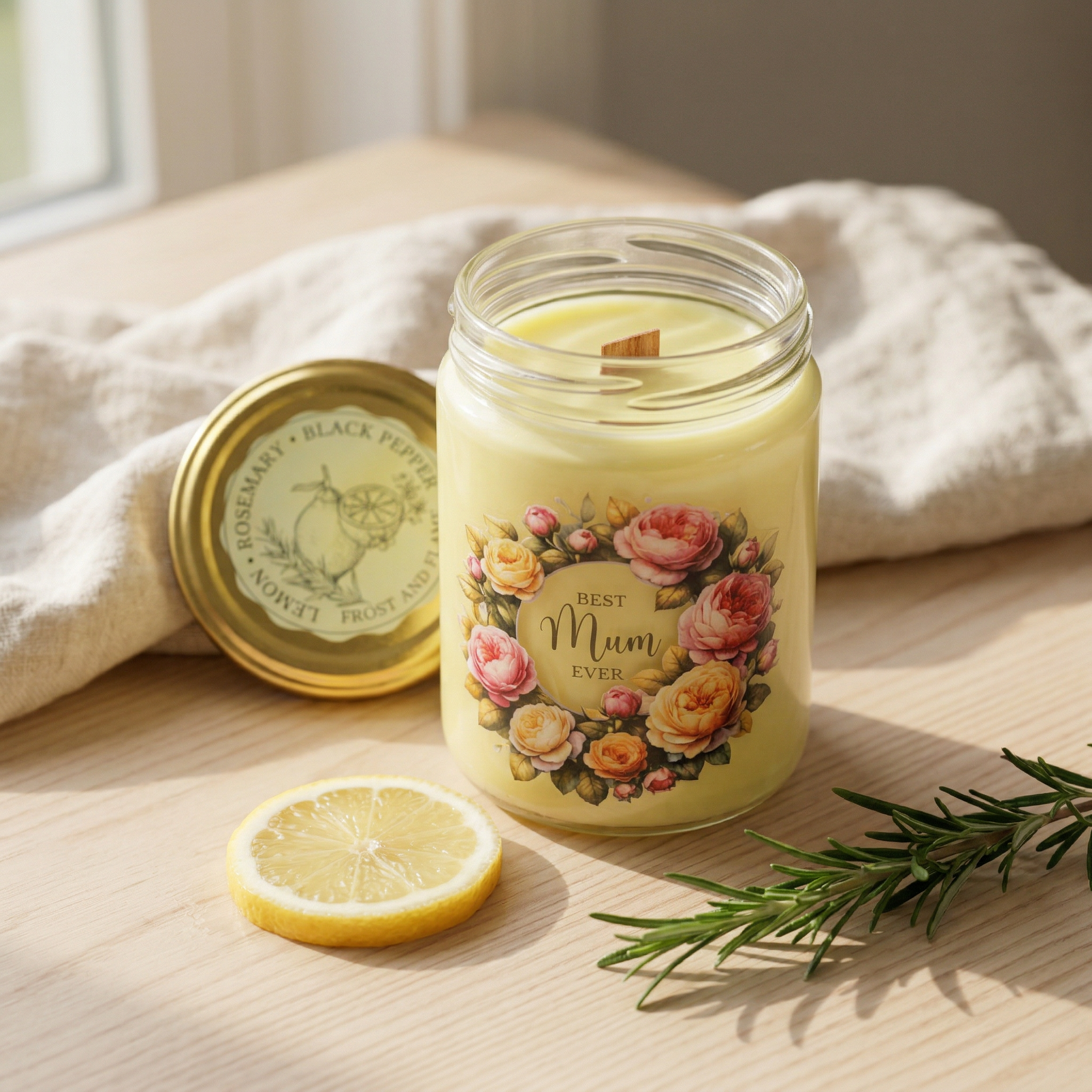 Mother’s Day Candle – Lemon Rosemary & Black Pepper – Handmade Soy Wax Gift for Mum (UK Small Business)
