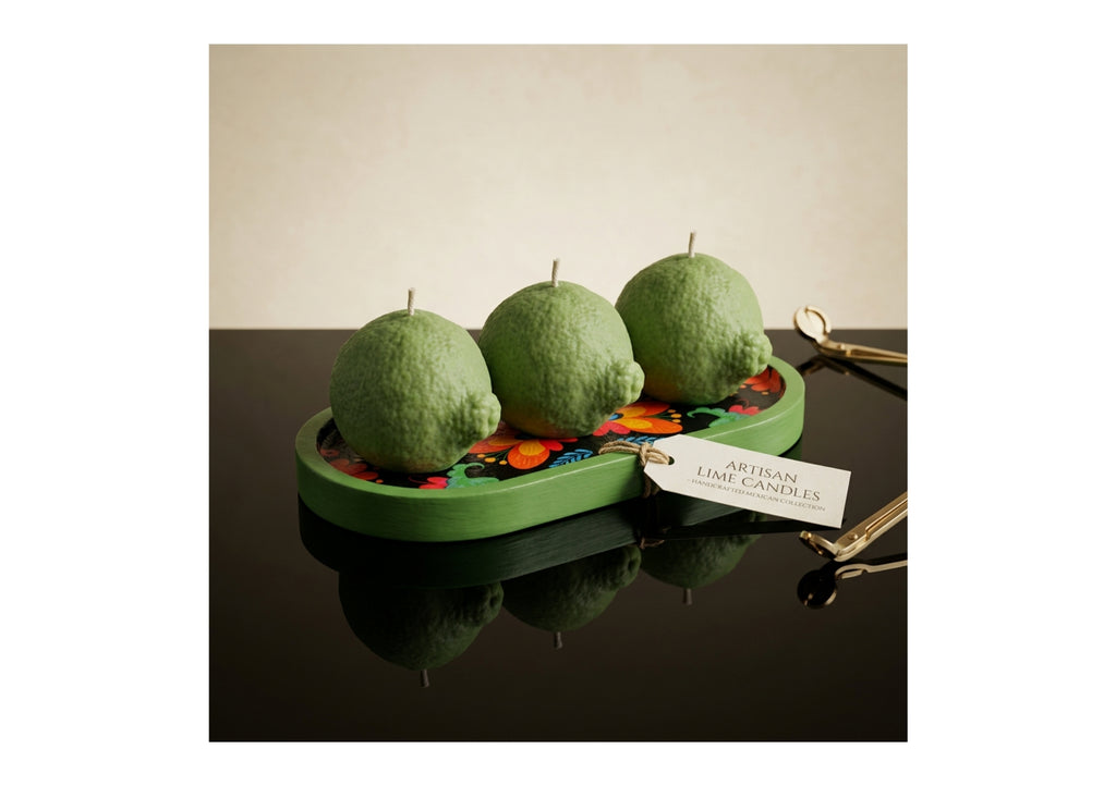 Fiesta Lima – Artisan Lime Candle with Mexican Folk‑Art Tray | Citrus Candle | Fruit Candle Home Décor | Colourful Summer Kitchen Styling | Handcrafted Gift