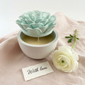 Fresh Green Tea & Grapefruit Soy Candle in Flower‑Lid Resin Dish