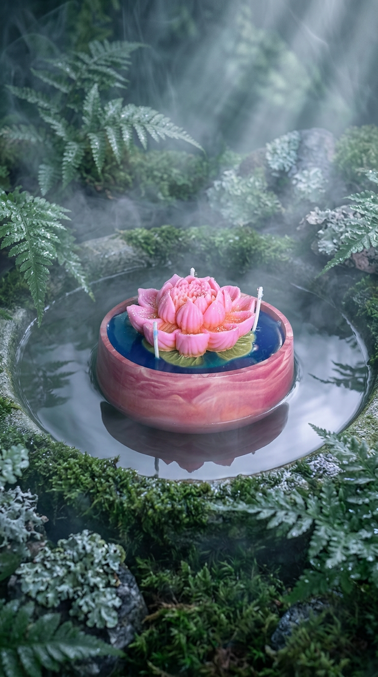 Lotus After The Rain — Sculptural Lotus Candle in Resincrete Bowl (Lotus • Petrichor • Vetiver)