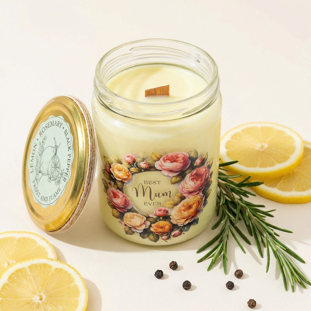 Mother’s Day Candle – Lemon Rosemary & Black Pepper – Handmade Soy Wax Gift for Mum (UK Small Business)