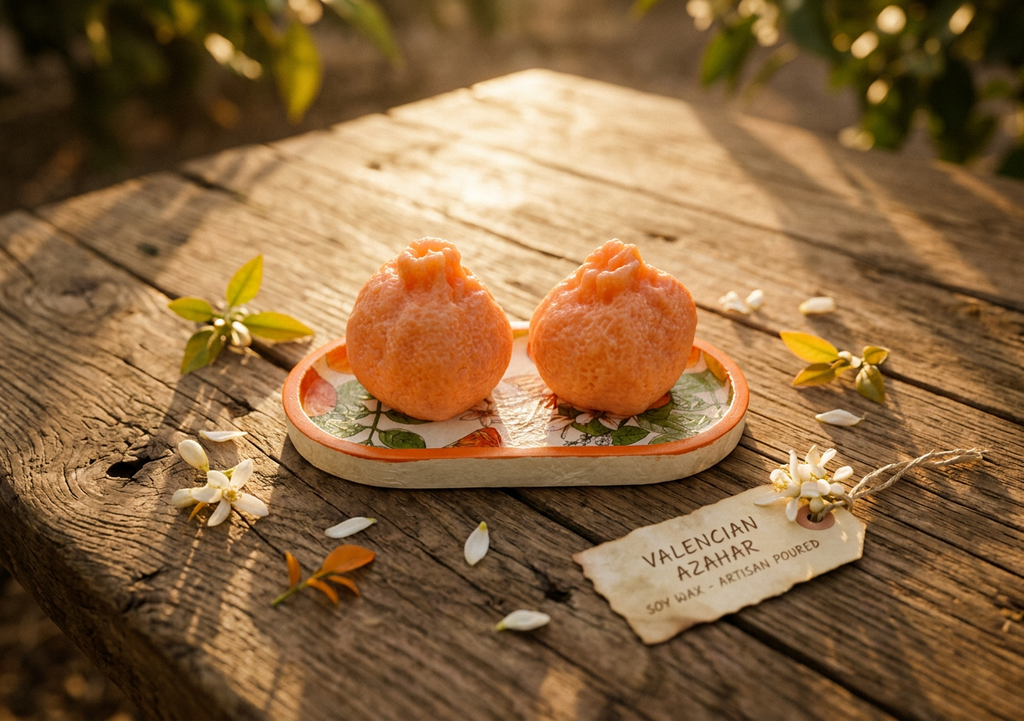 Handmade Citrus Wax Sculpture & Decoupaged Trinket Dish — Mediterranean Spring Home Décor