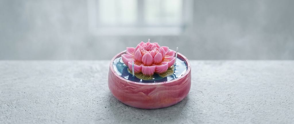 Lotus After The Rain — Sculptural Lotus Candle in Resincrete Bowl (Lotus • Petrichor • Vetiver)
