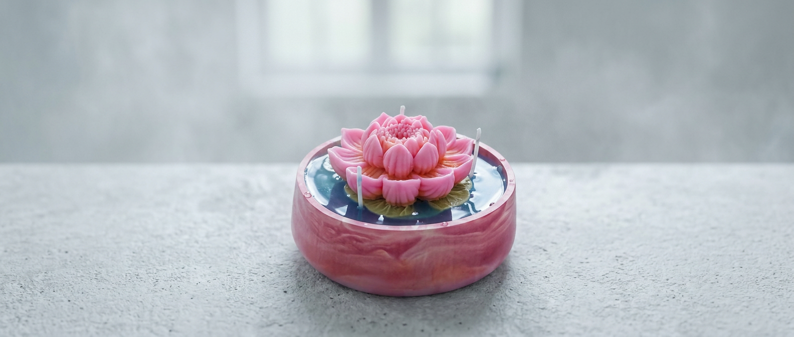 Lotus After The Rain — Sculptural Lotus Candle in Resincrete Bowl (Lotus • Petrichor • Vetiver)