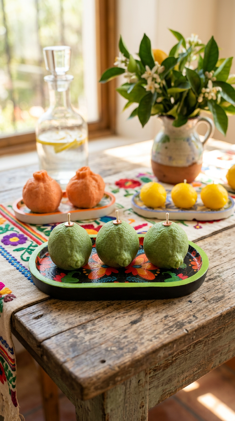 Fiesta Lima – Artisan Lime Candle with Mexican Folk‑Art Tray | Citrus Candle | Fruit Candle Home Décor | Colourful Summer Kitchen Styling | Handcrafted Gift