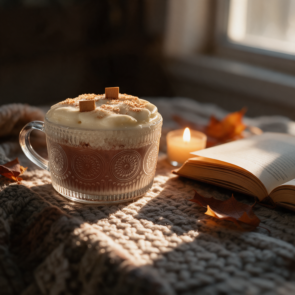 Pumpkin Spice Latte Soy Candle in Embossed Glass Mug